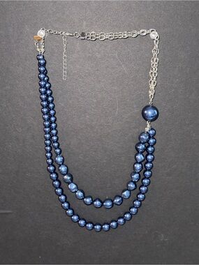 Elegant Navy Blue Double-Strand Beaded Necklace